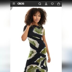 ASOS Abstract Green and Black Midi Dress